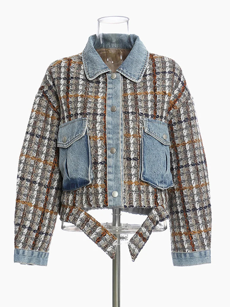 Denim Plaid Tweed Jacket