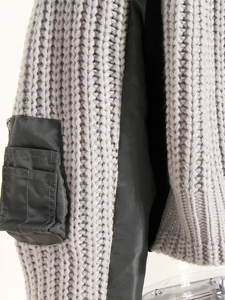 Graycolor-block Sweater Jacket