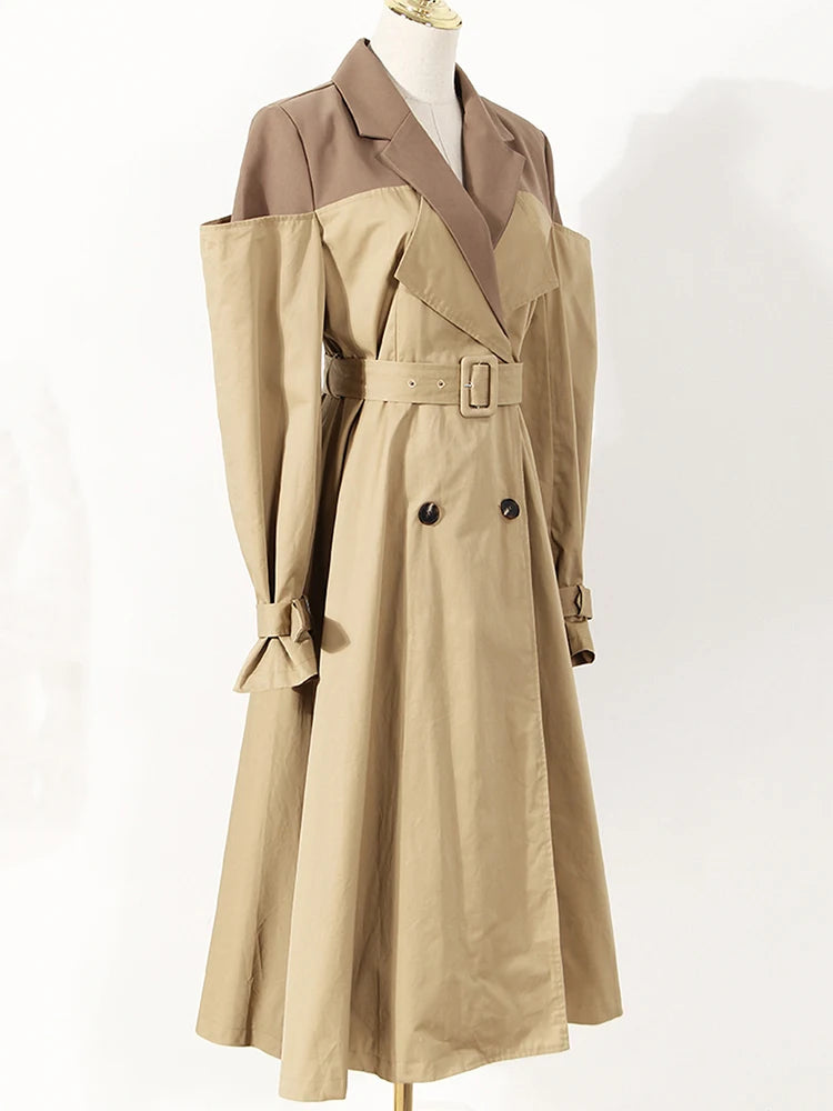 Khaki Color-block Trench Coat