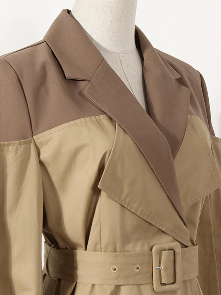 Khaki Color-block Trench Coat