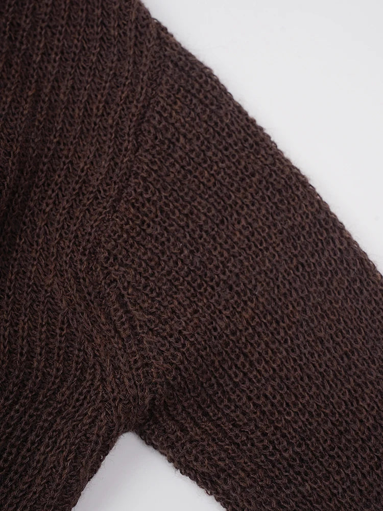 Brown V-Neck Knit Sweater