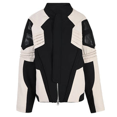 Faux Leather Color-block Jacket