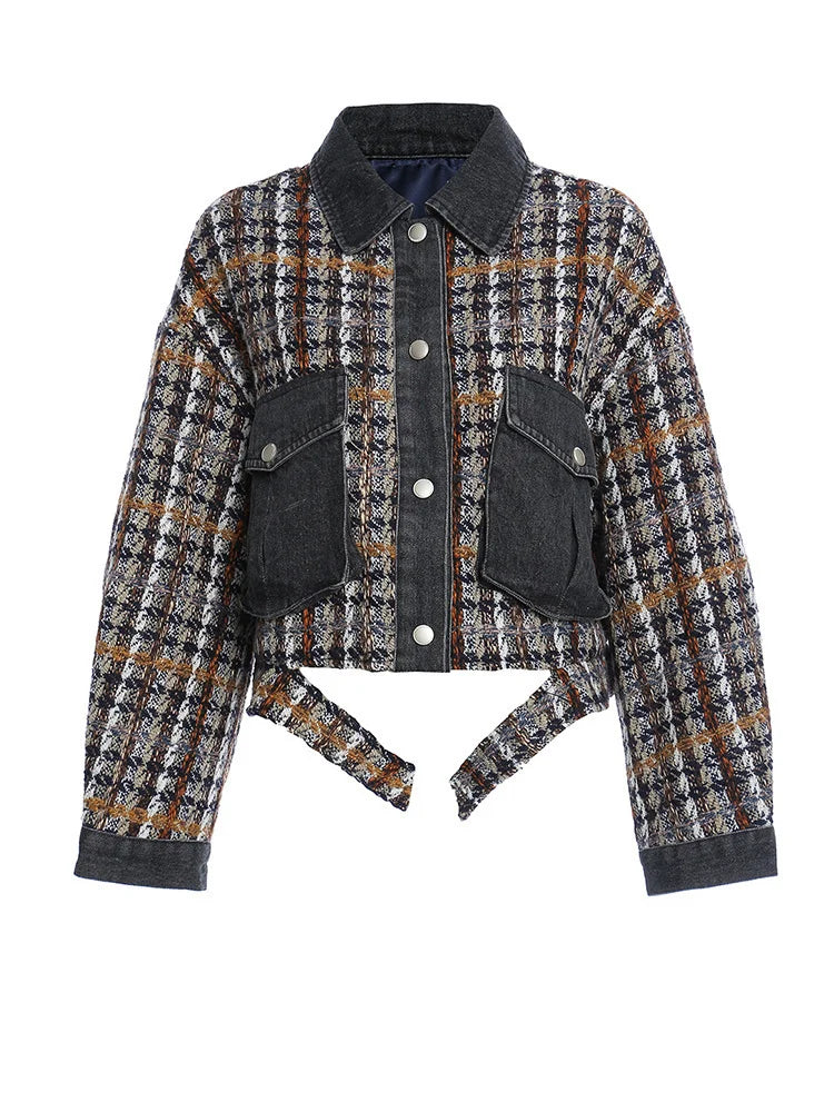 Denim Plaid Tweed Jacket