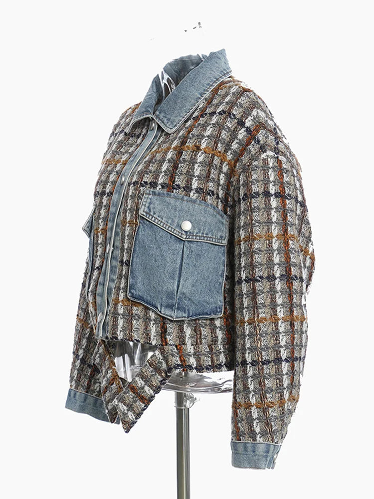 Denim Plaid Tweed Jacket