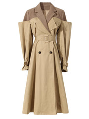 Khaki Color-block Trench Coat