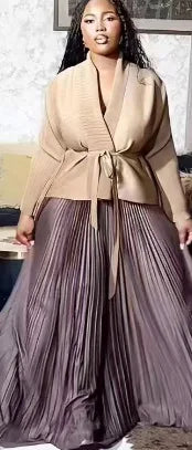 Pleated Blouse & Skirt Set