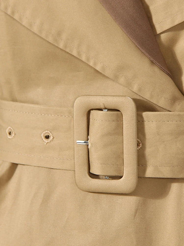 Khaki Color-block Trench Coat