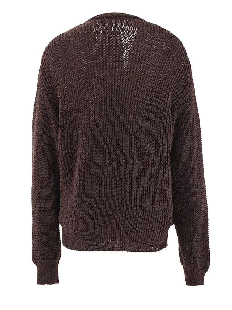 Brown V-Neck Knit Sweater