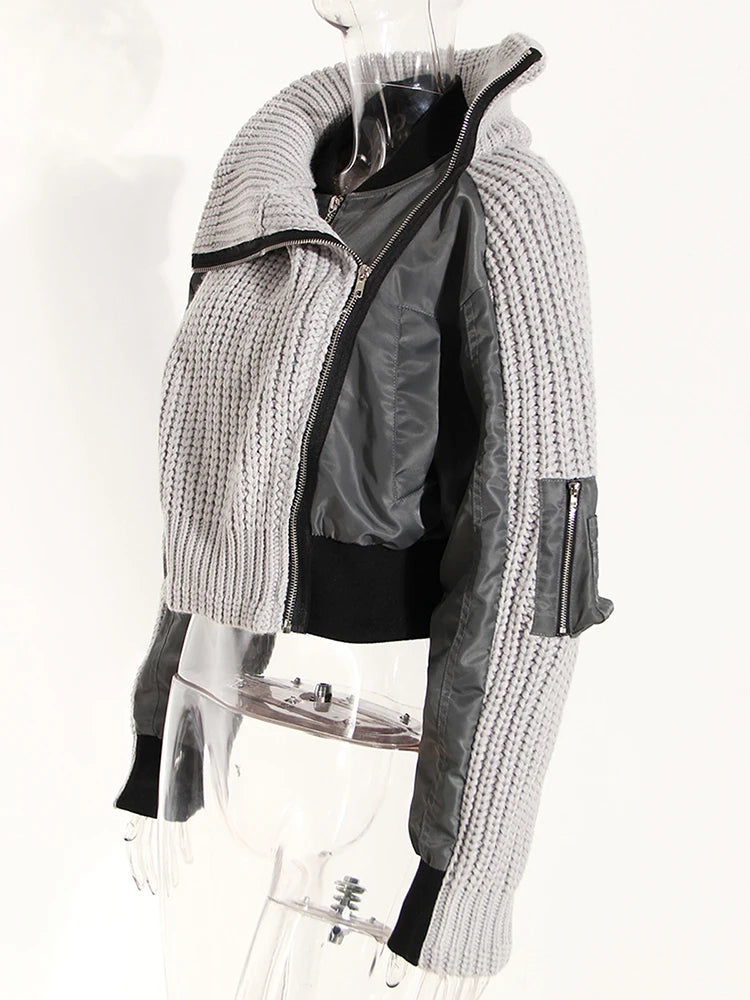 Graycolor-block Sweater Jacket