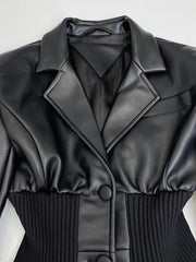 Faux Leather Elastic Waist Blazer