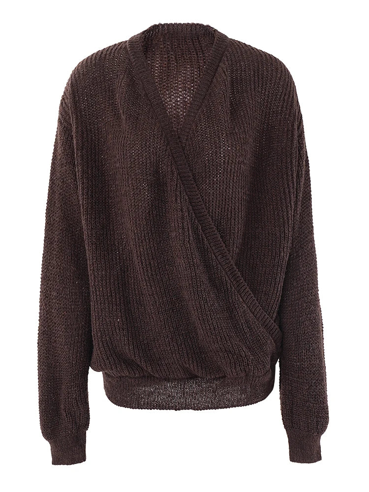 Brown V-Neck Knit Sweater