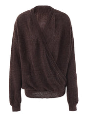 Brown V-Neck Knit Sweater