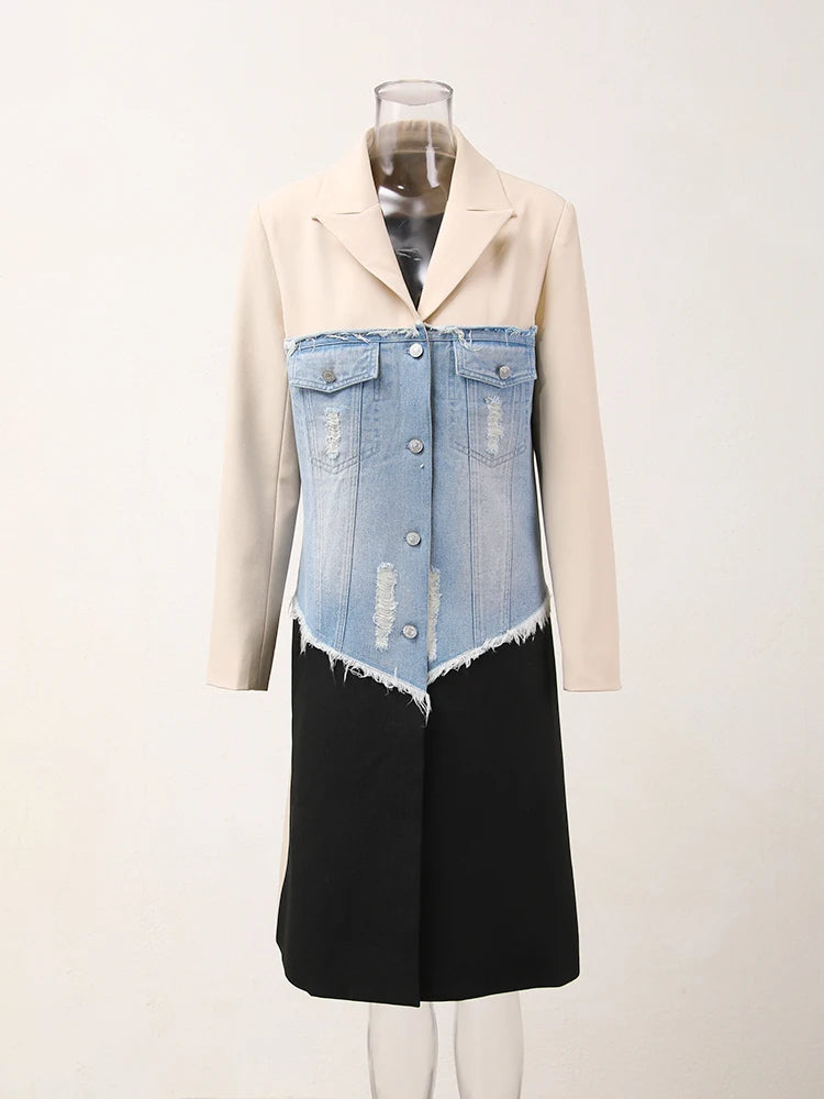 Denim Color-block Blazer Jacket