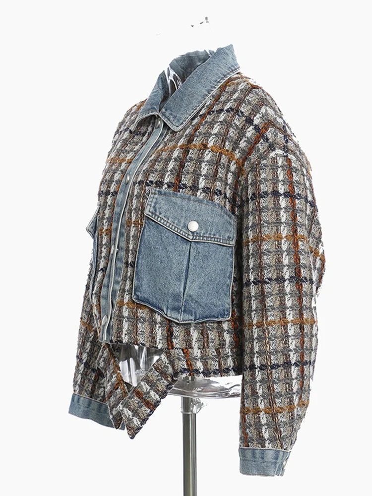 Denim Plaid Tweed Jacket