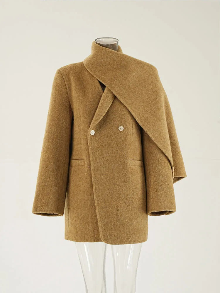 Woolen Scarf Collar Coat