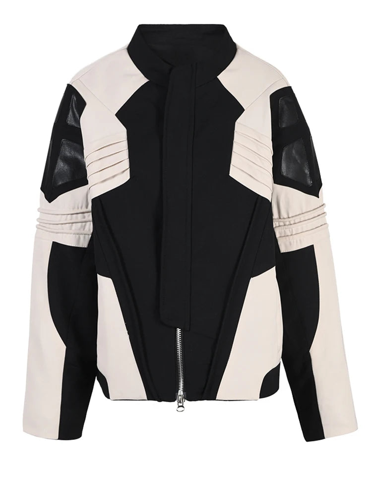 Faux Leather Color-block Jacket