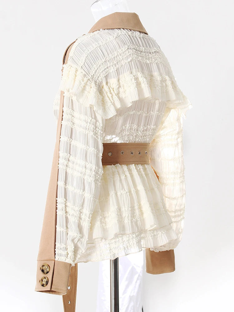 Khaki Lace Ruffles Jacket