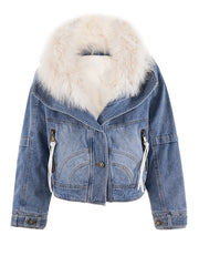 Denim Fur-Lapel Jacket