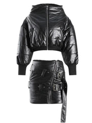 Zipper Jacket & Mini Skirt Set