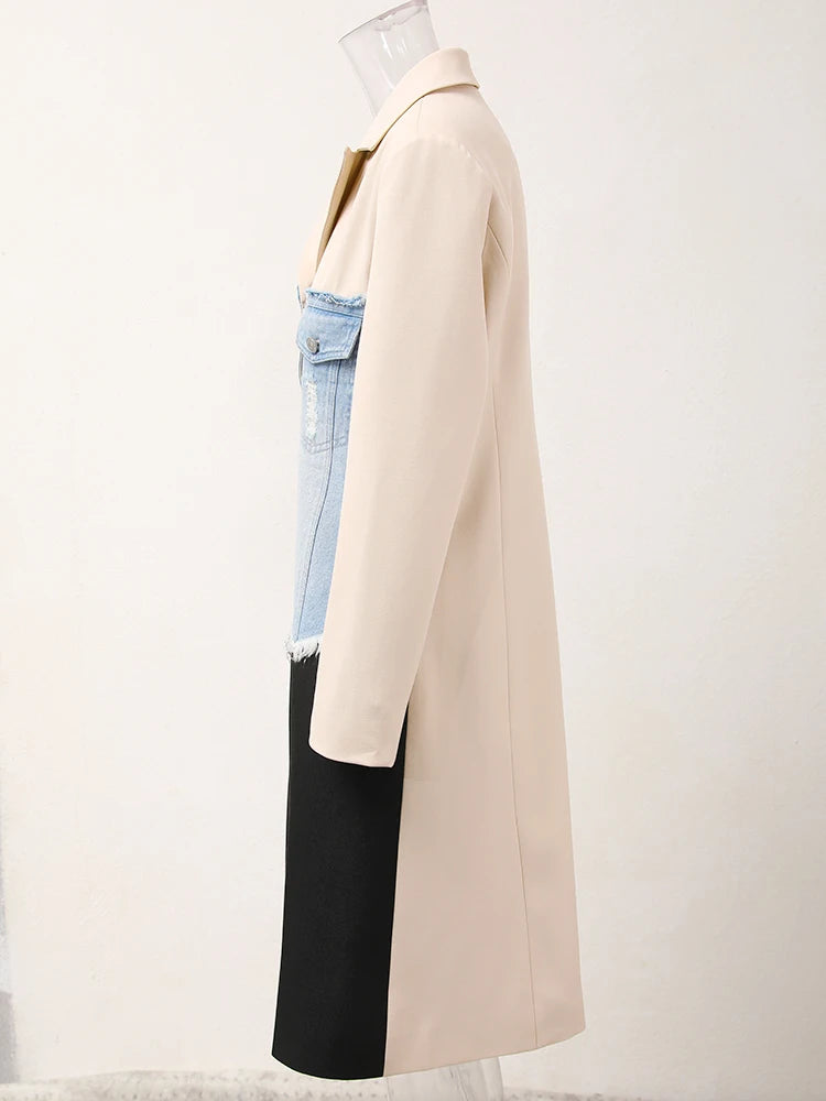 Denim Color-block Blazer Jacket