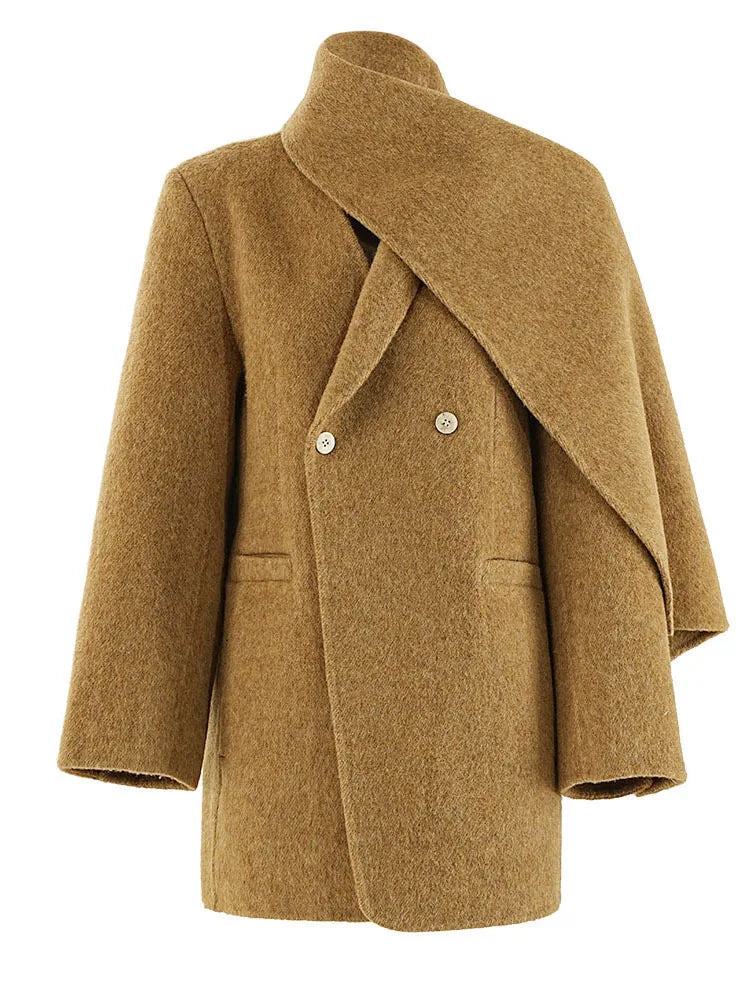 Woolen Scarf Collar Coat