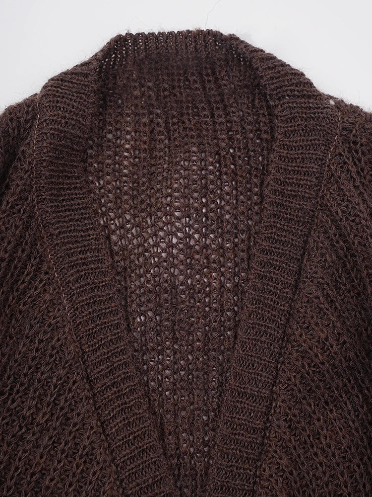 Brown V-Neck Knit Sweater