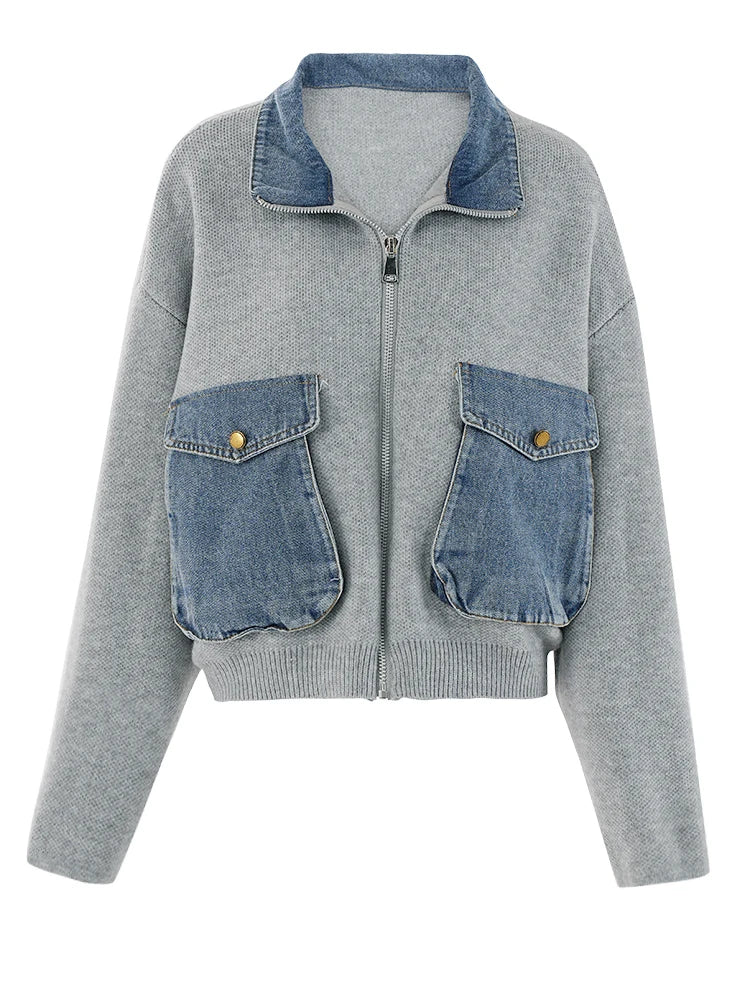 Casual Denim Knit Cardigan