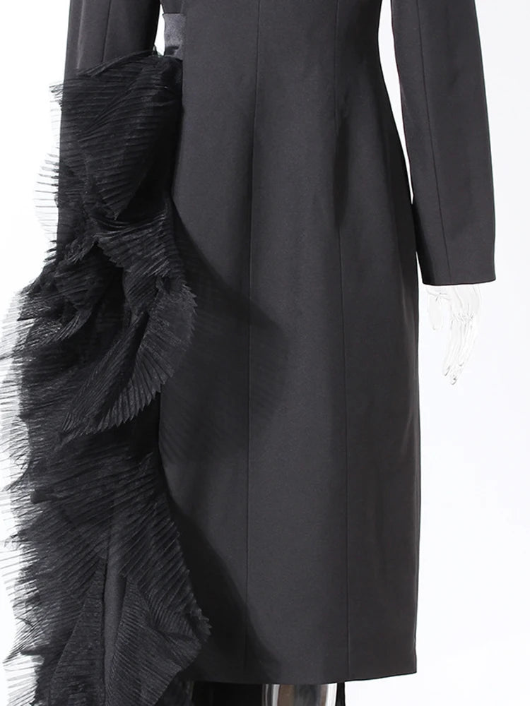 Black Irregular Mesh Long Jacket