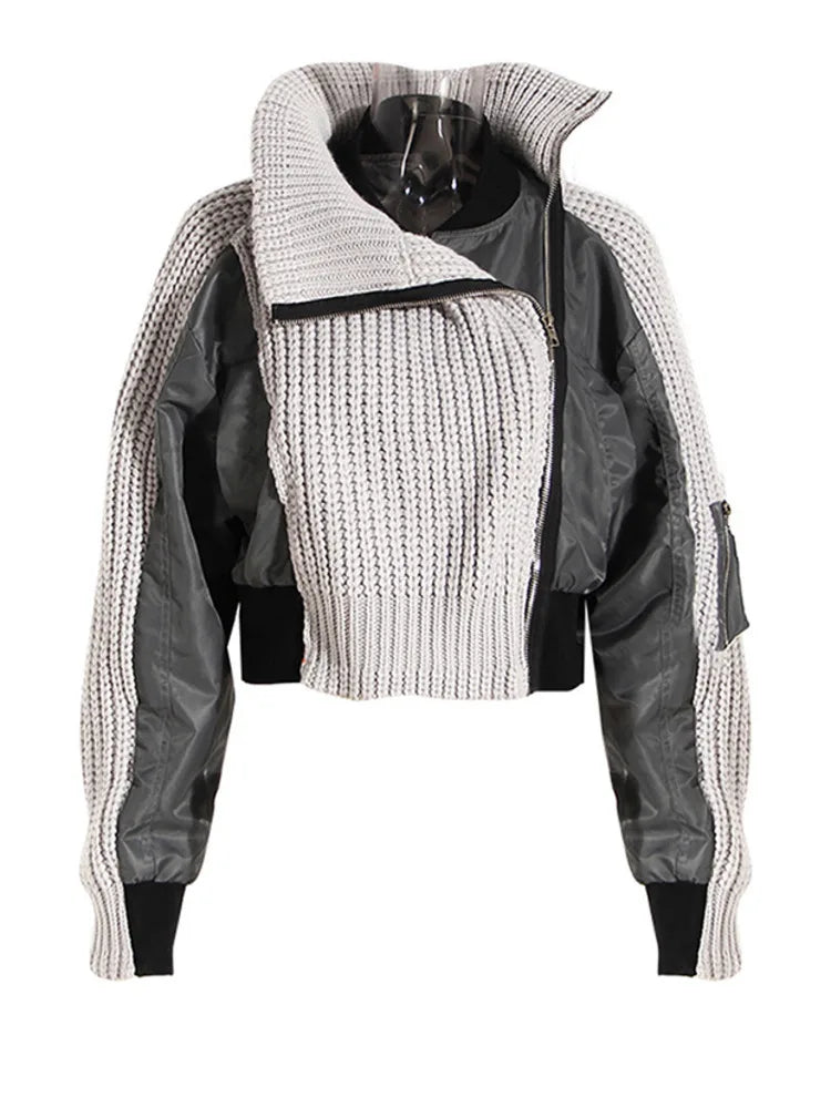 Graycolor-block Sweater Jacket