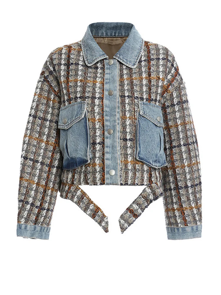 Denim Plaid Tweed Jacket