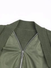 V-Neck Zipper Jacket: Spliced Green Streetwear